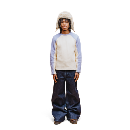 Waffle Knit Longsleeve - Periwinkle & Cream