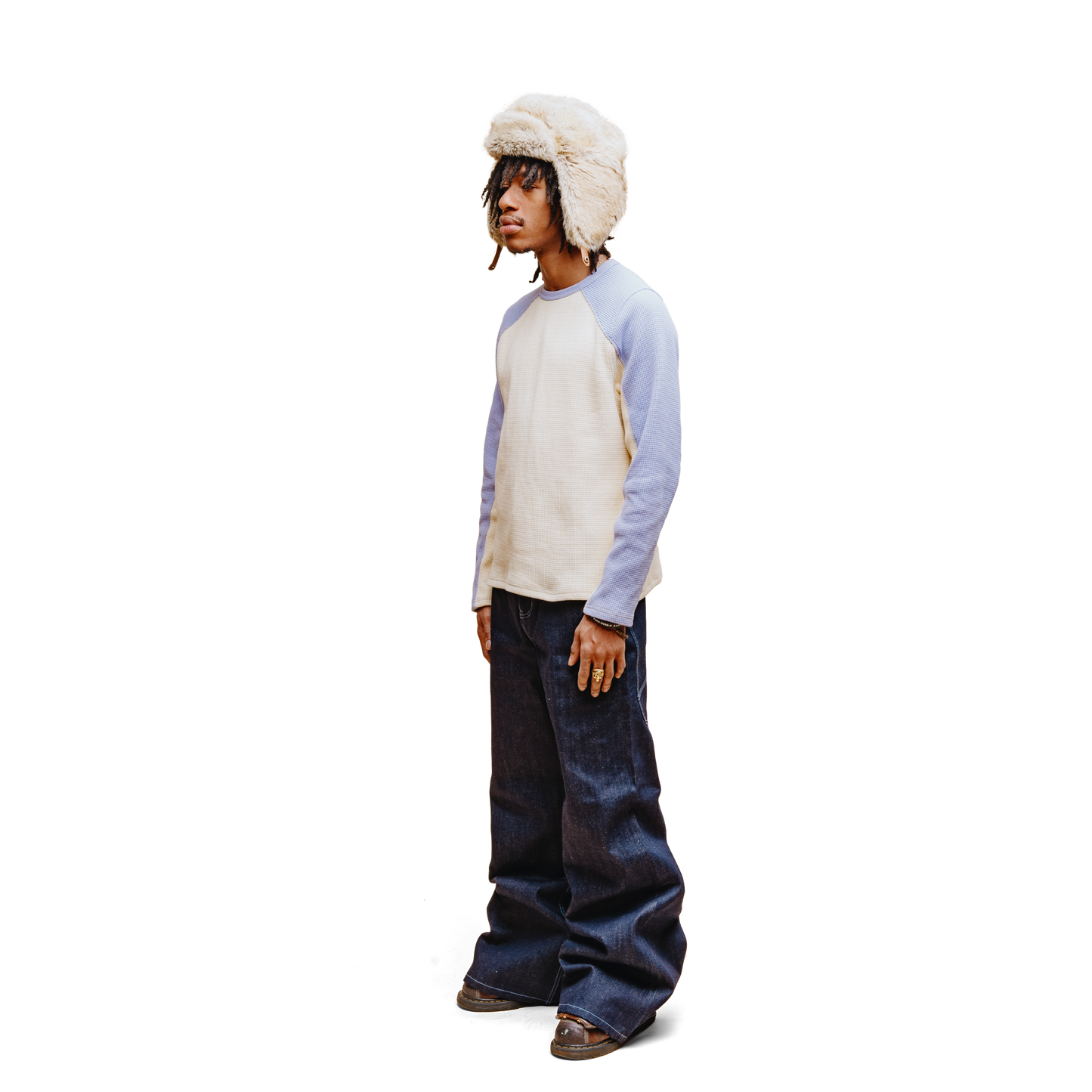 Waffle Knit Longsleeve - Periwinkle & Cream