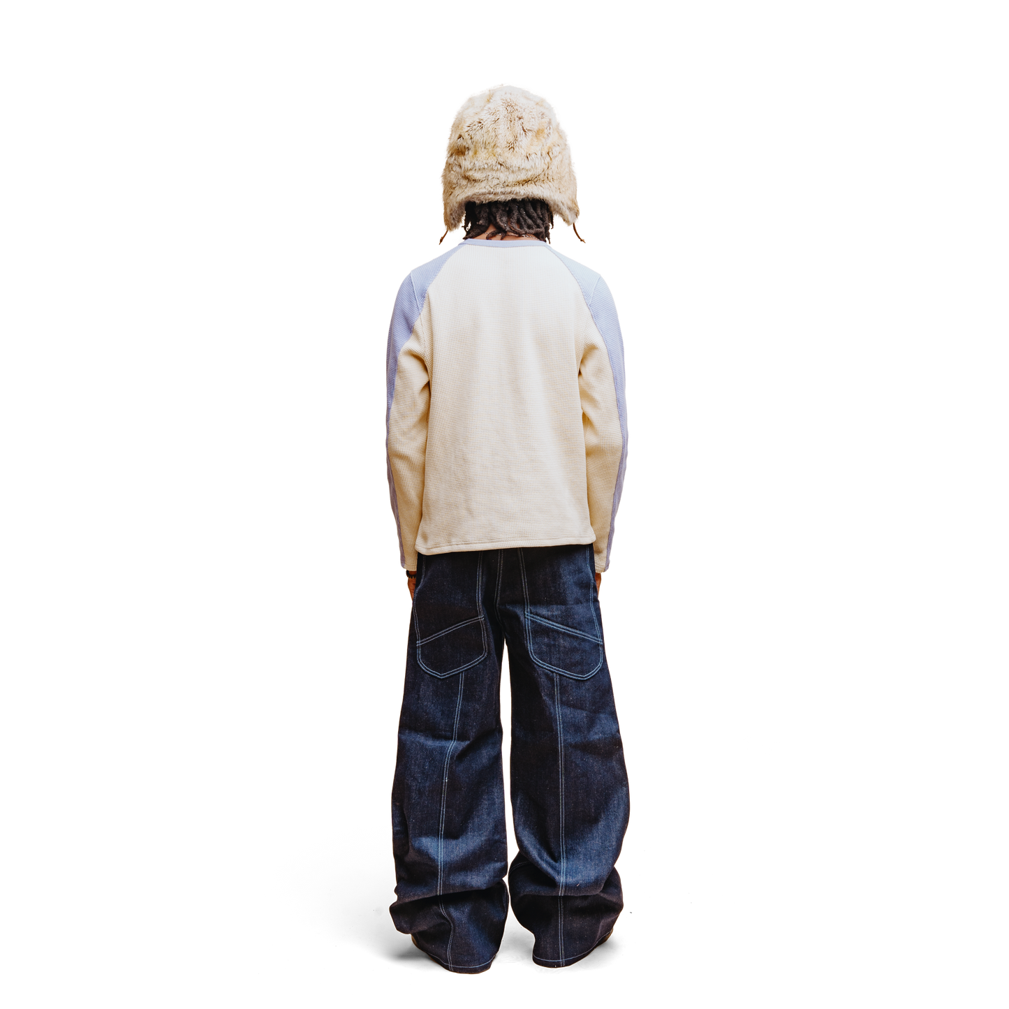 Waffle Knit Longsleeve - Periwinkle & Cream