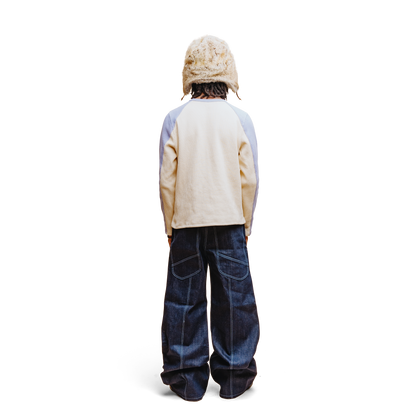 Waffle Knit Longsleeve - Periwinkle & Cream