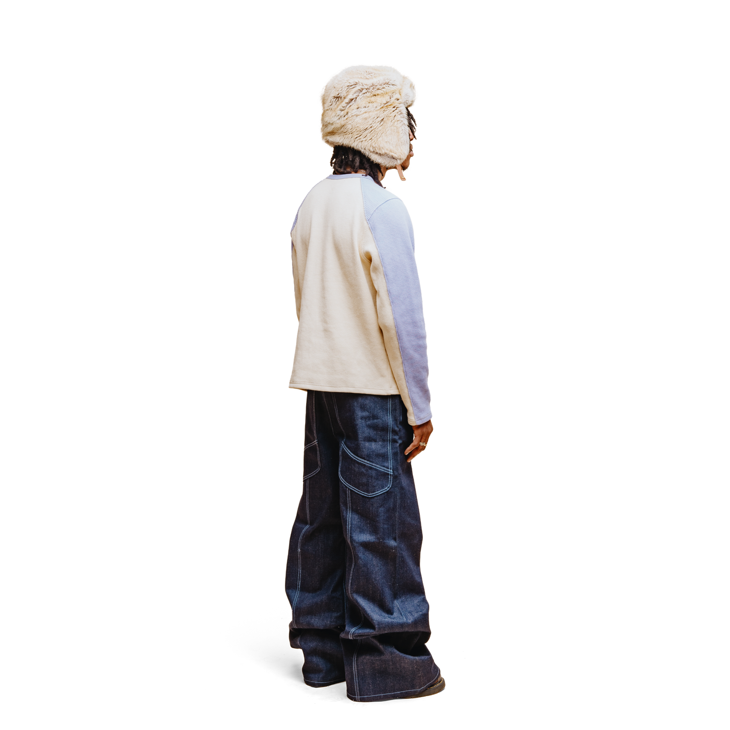 Waffle Knit Longsleeve - Periwinkle & Cream