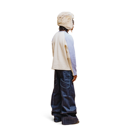 Waffle Knit Longsleeve - Periwinkle & Cream