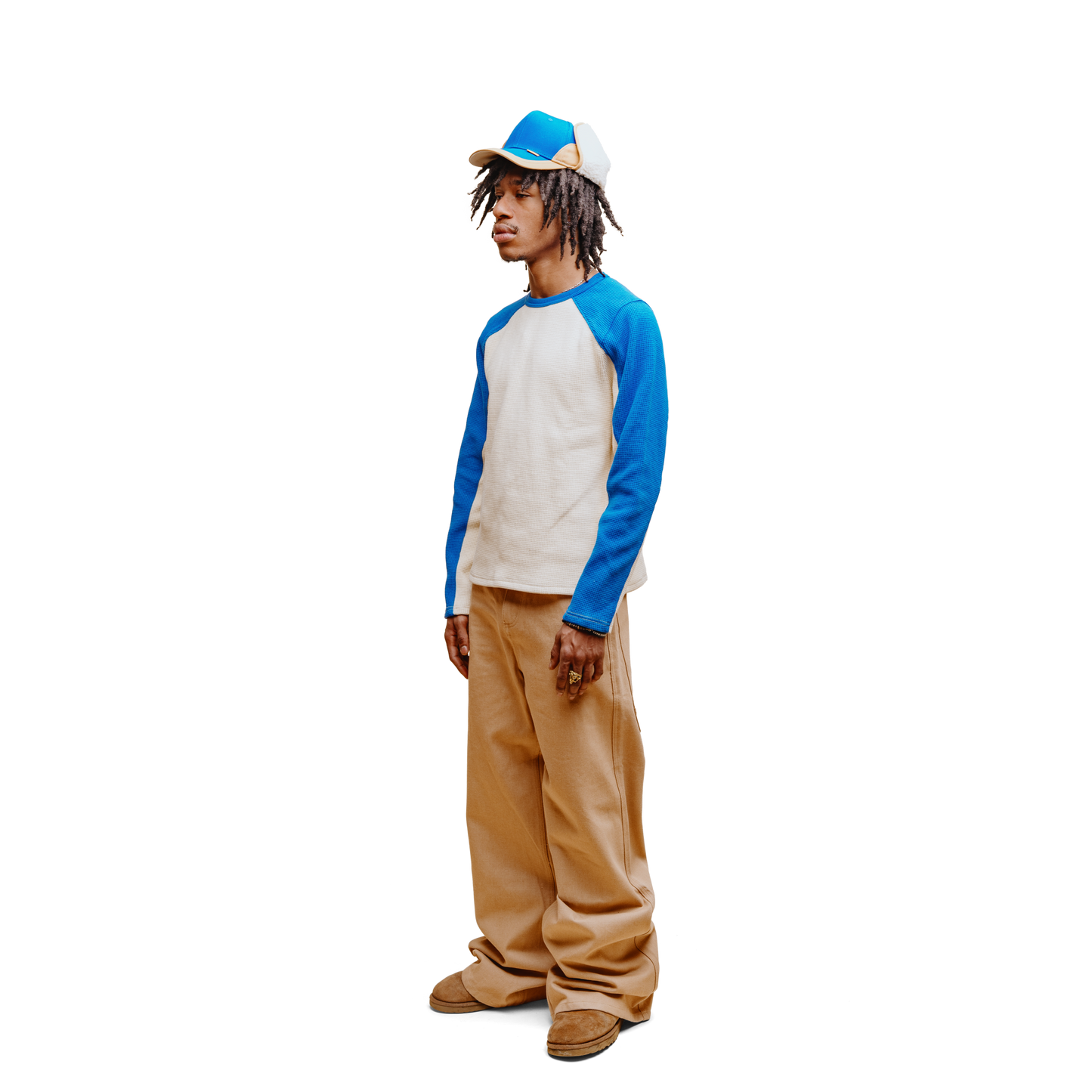 Waffle Knit Longsleeve - Cobalt & Cream