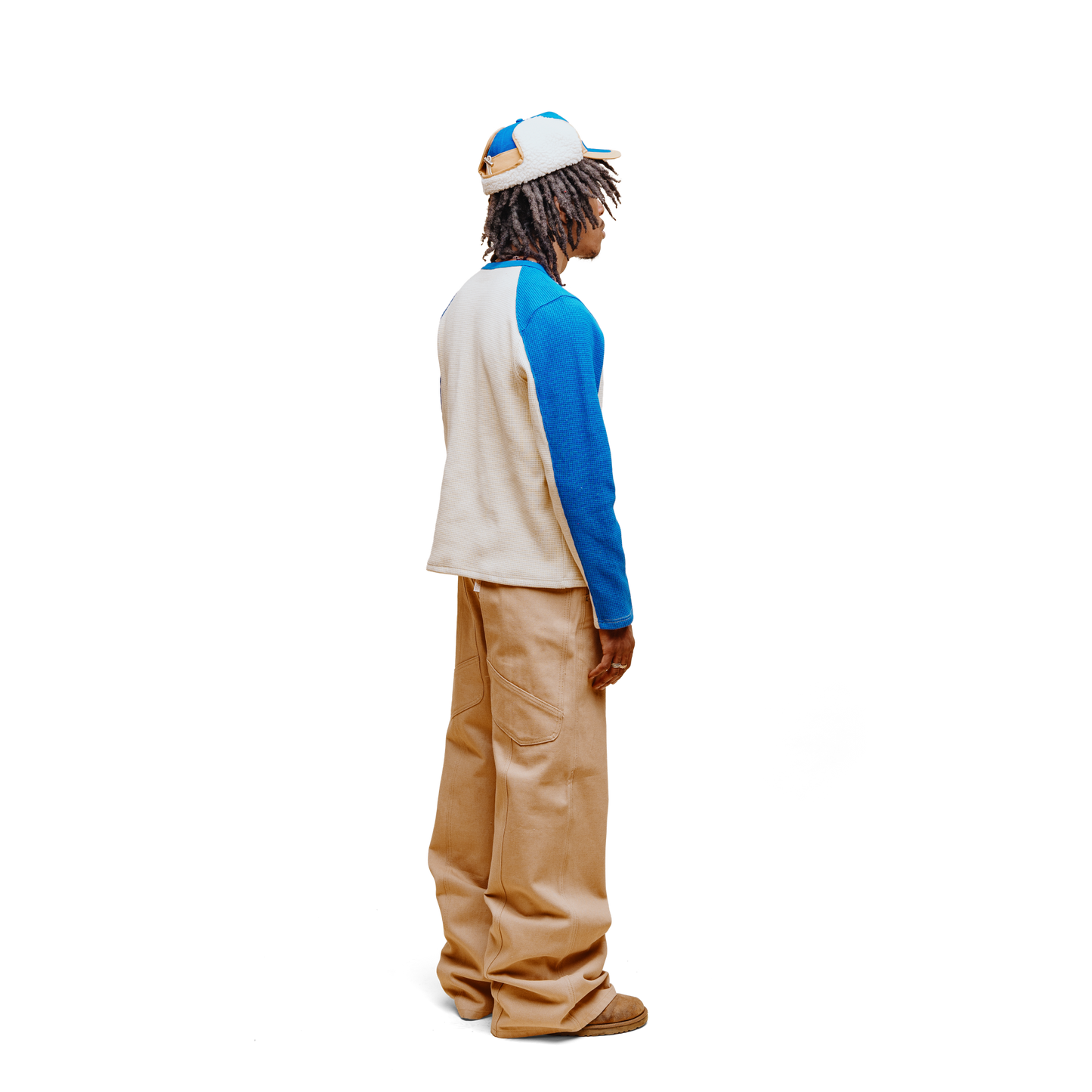Waffle Knit Longsleeve - Cobalt & Cream